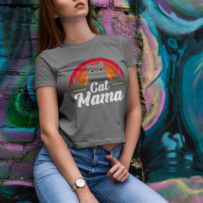 Cat Mama T-Shirt - Retro Sunset Cat Mom Tee