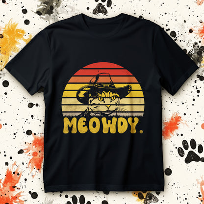 meowdy cowboy cat t-shirt - retro sunset western cat graphic