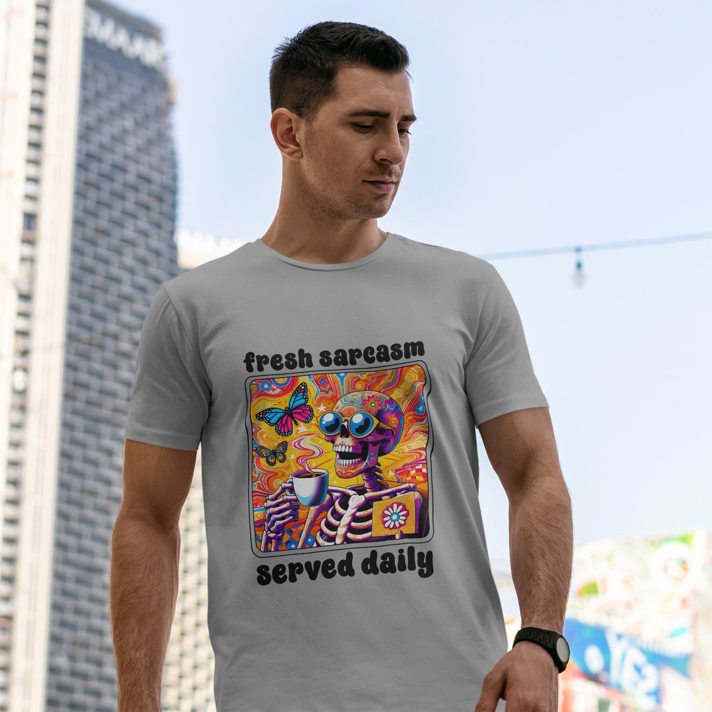 Psychedelic Coffee Skeleton T-Shirt - Trippy Boho Butterfly Tee