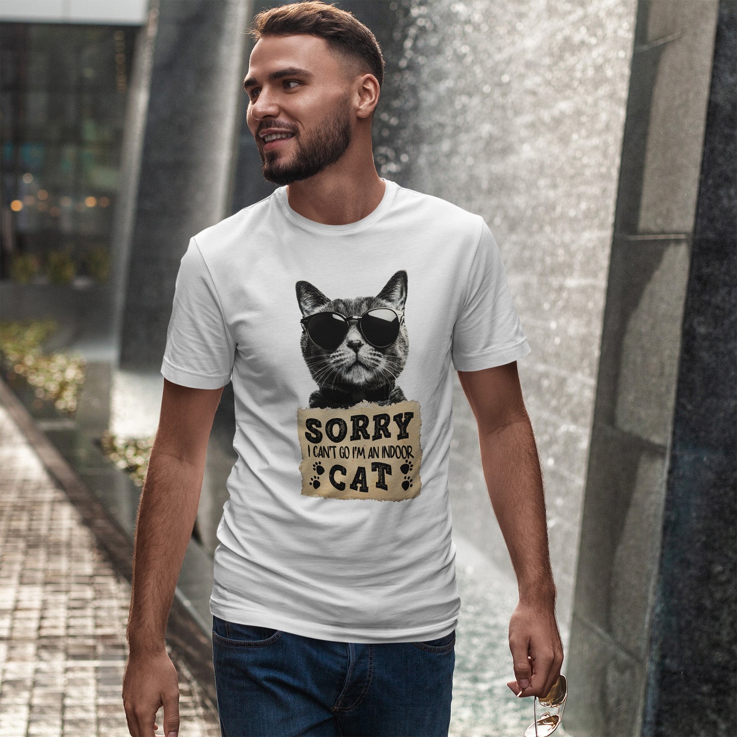 Indoor Cat T-Shirt - Sorry I Can't Go Meme Tee