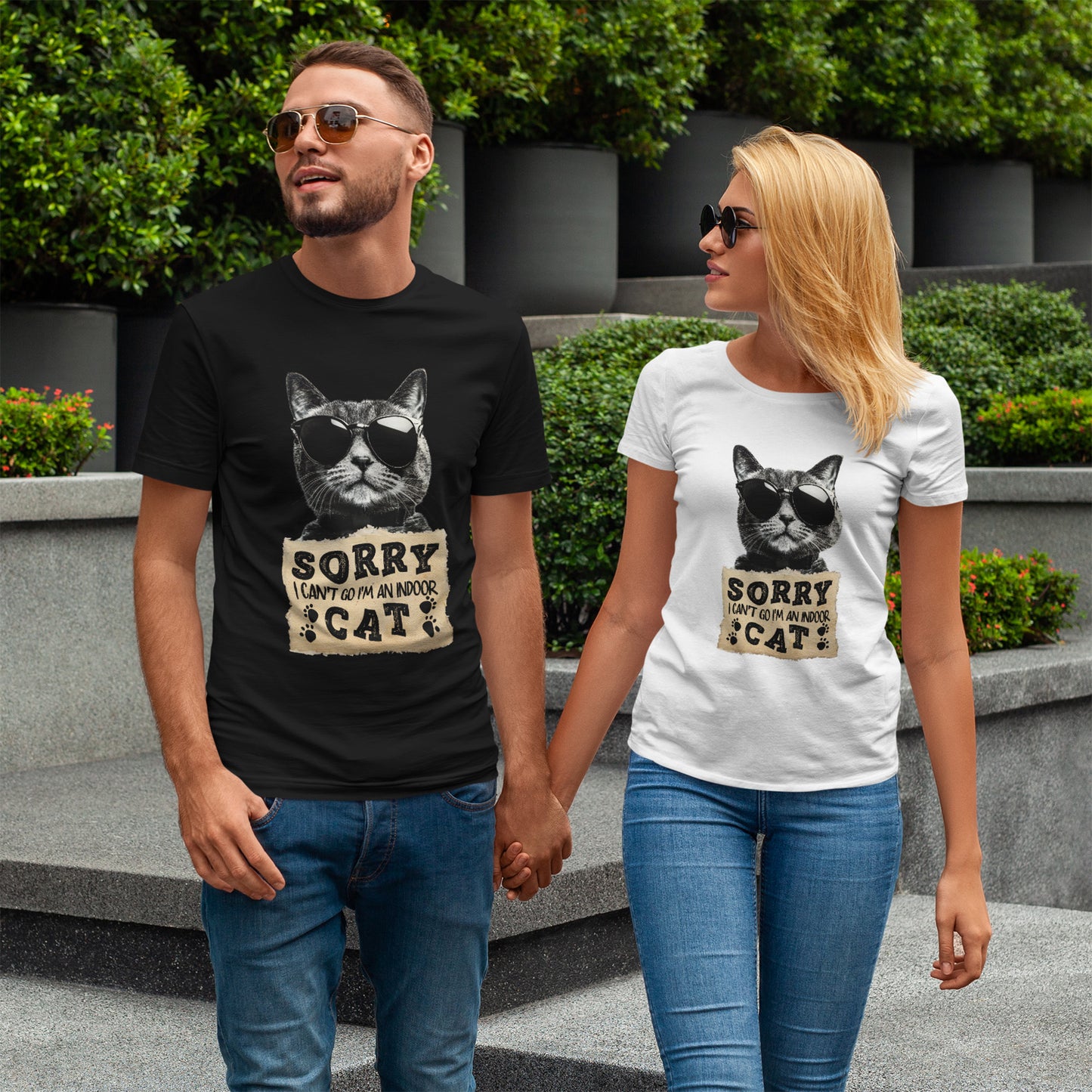Indoor Cat T-Shirt - Sorry I Can't Go Meme Tee