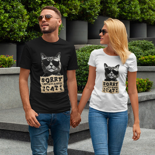 Indoor Cat T-Shirt - Sorry I Can't Go Meme Tee