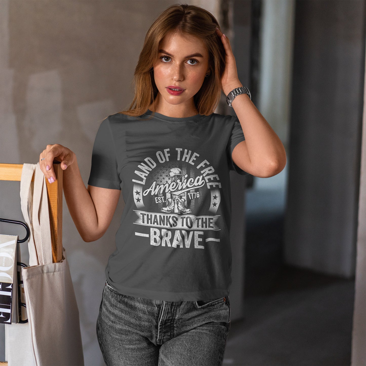 Land of the Free T-Shirt - Battlefield Cross & Flag Memorial Tee