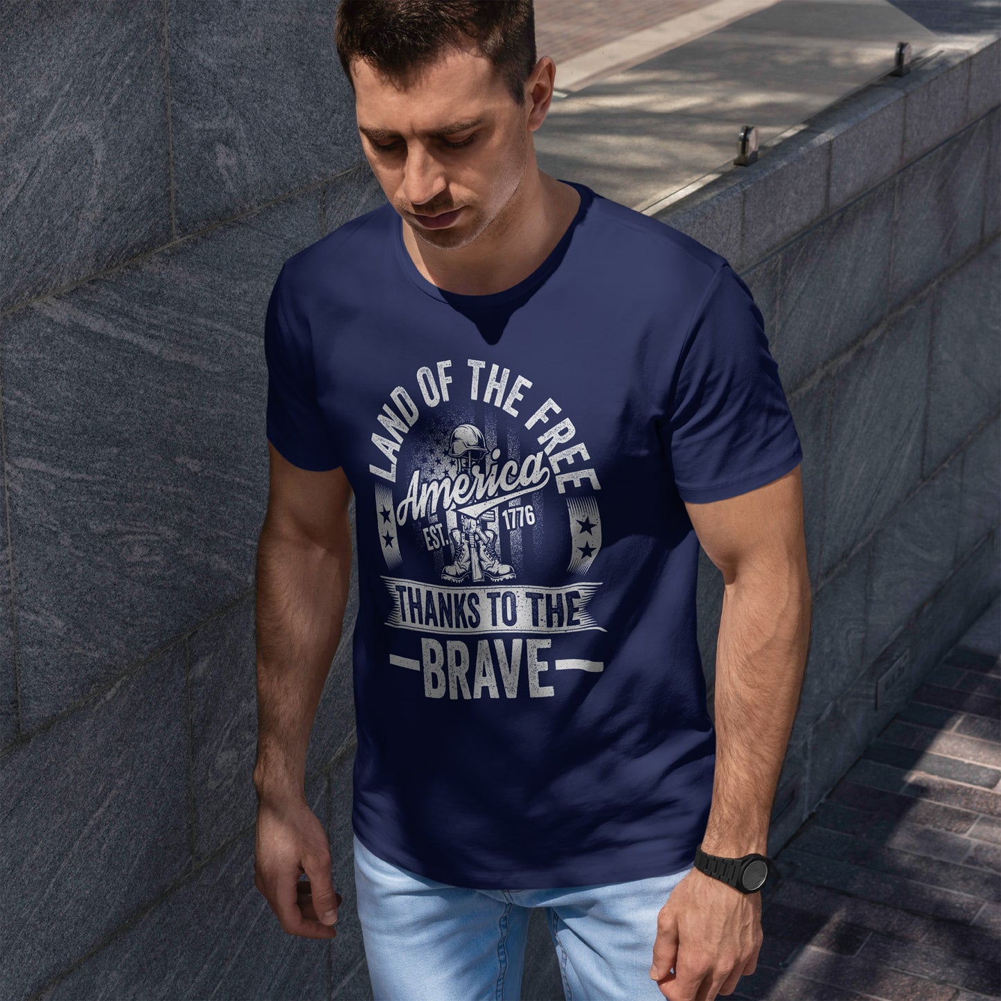 Land of the Free T-Shirt - Battlefield Cross & Flag Memorial Tee