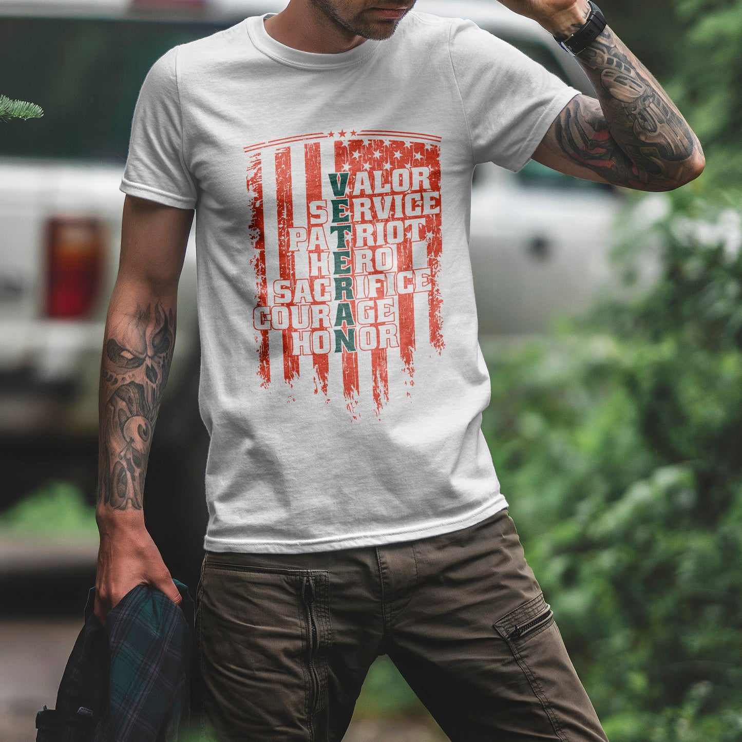 Veteran Word Art T-Shirt - Military Acronym Flag Tee