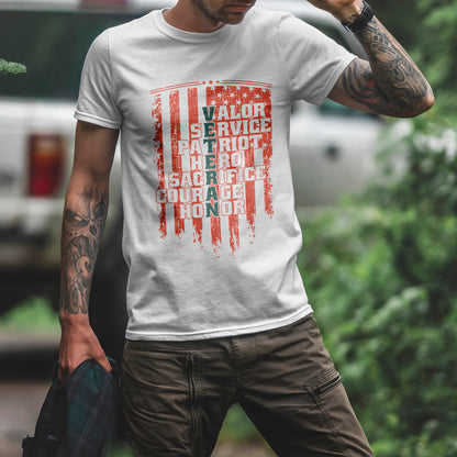 Veteran Word Art T-Shirt - Military Acronym Flag Tee