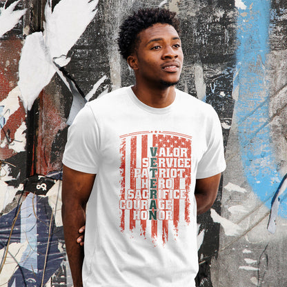 Veteran Word Art T-Shirt - Military Acronym Flag Tee