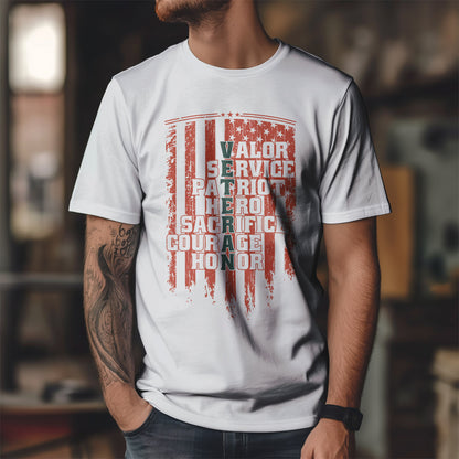 Veteran Word Art T-Shirt - Military Acronym Flag Tee