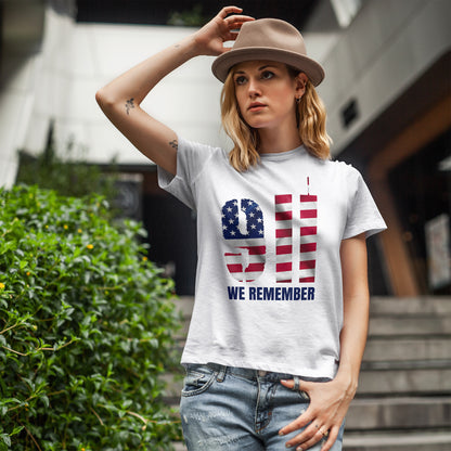 9/11 We Remember T-Shirt - American Flag Twin Towers Memorial Tee