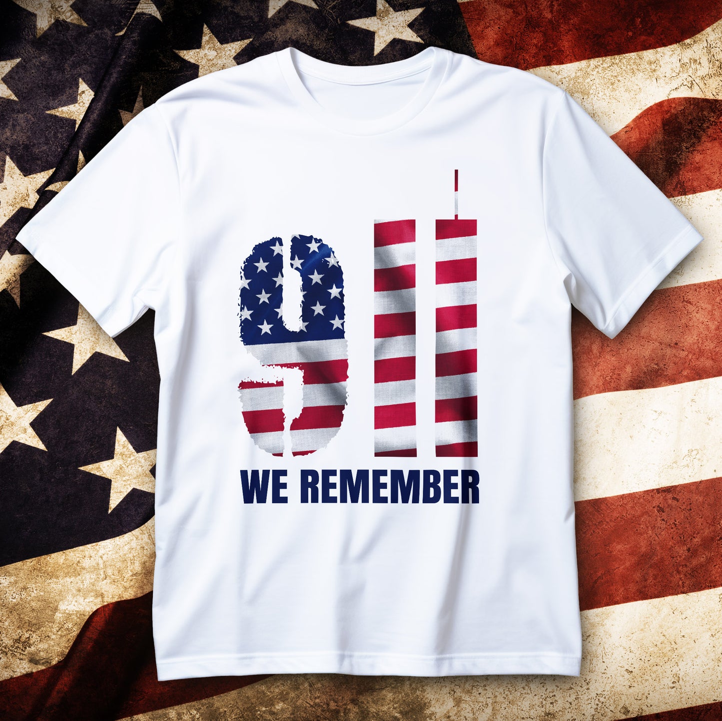 9/11 we remember t-shirt - american flag 911 with twin towers minimalist memorial graphic