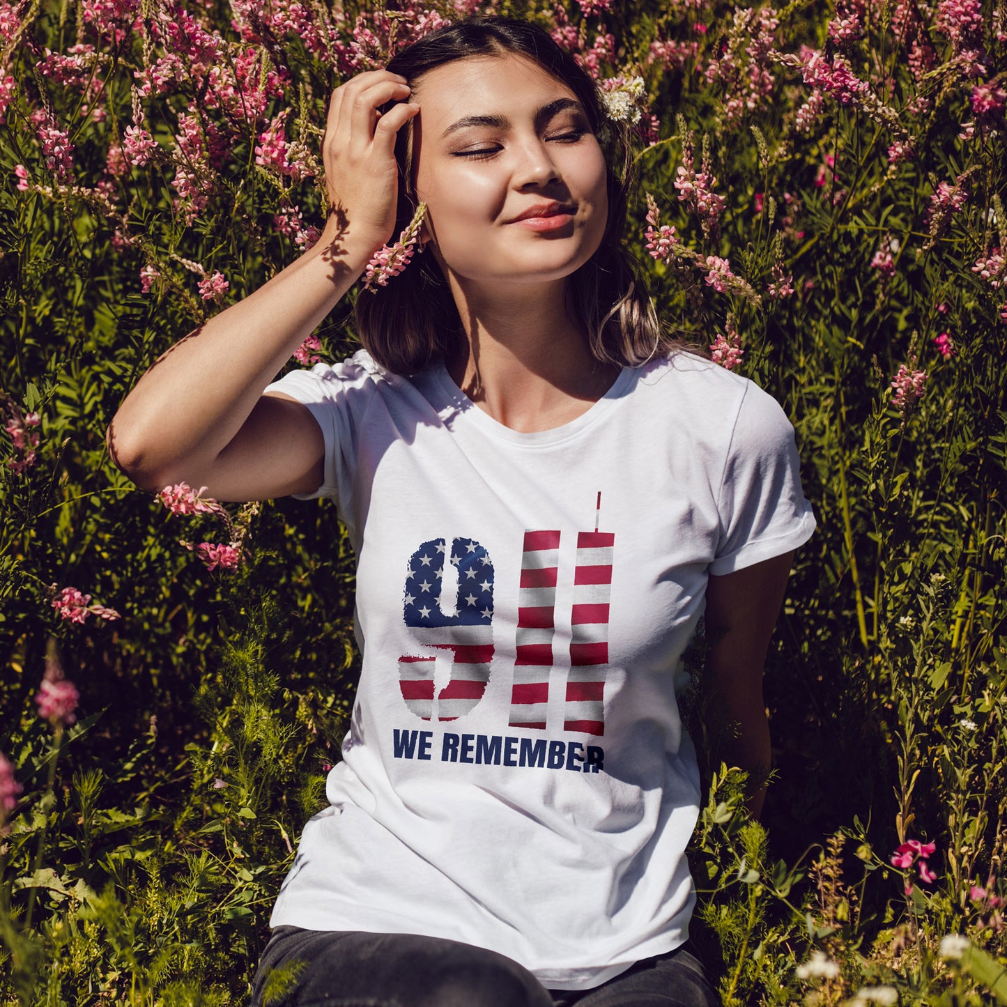 9/11 We Remember T-Shirt - American Flag Twin Towers Memorial Tee