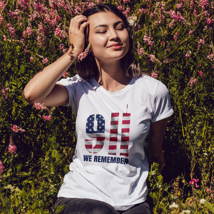 9/11 We Remember T-Shirt - American Flag Twin Towers Memorial Tee
