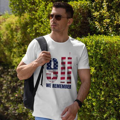 9/11 We Remember T-Shirt - American Flag Twin Towers Memorial Tee