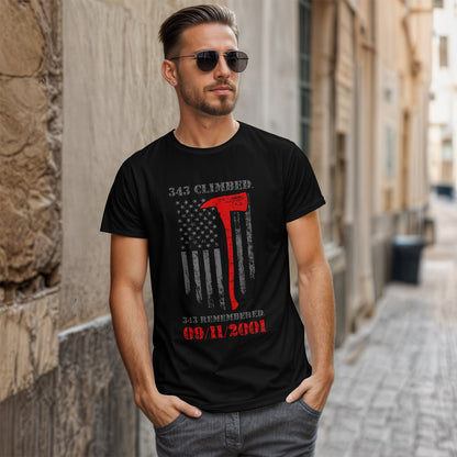 343 Climbed 343 Remembered T-Shirt - Firefighter 9/11 Memorial Tee