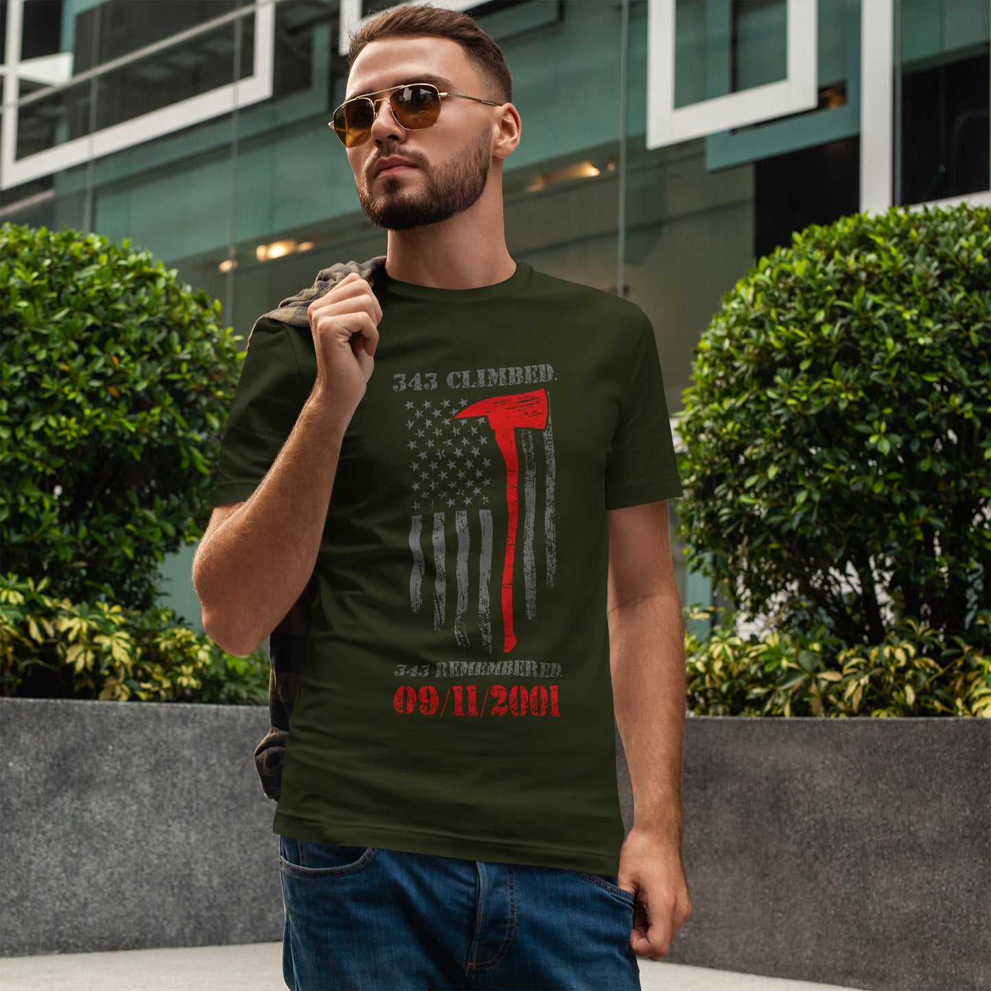 343 Climbed 343 Remembered T-Shirt - Firefighter 9/11 Memorial Tee