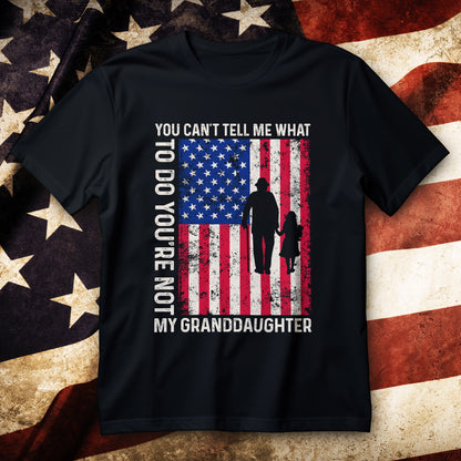 patriotic grandpa and granddaughter t-shirt - distressed american flag with holding hands graphic