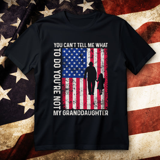 patriotic grandpa and granddaughter t-shirt - distressed american flag with holding hands graphic