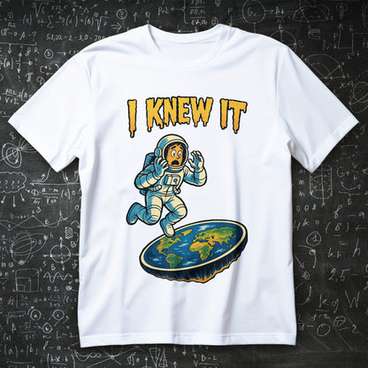 funny flat earth shirt with shocked astronaut cartoon