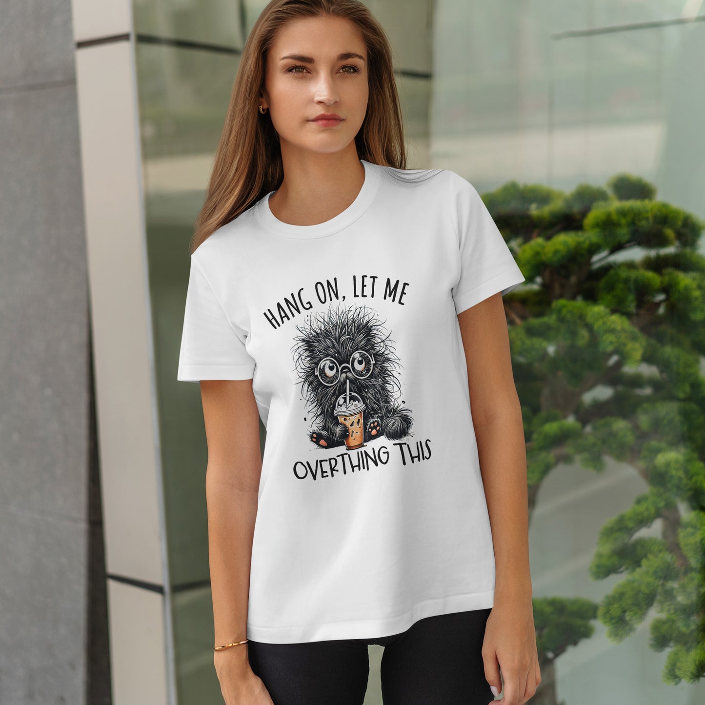 Overthinking Coffee Cat T-Shirt - Cute Nerdy Kawaii Tee