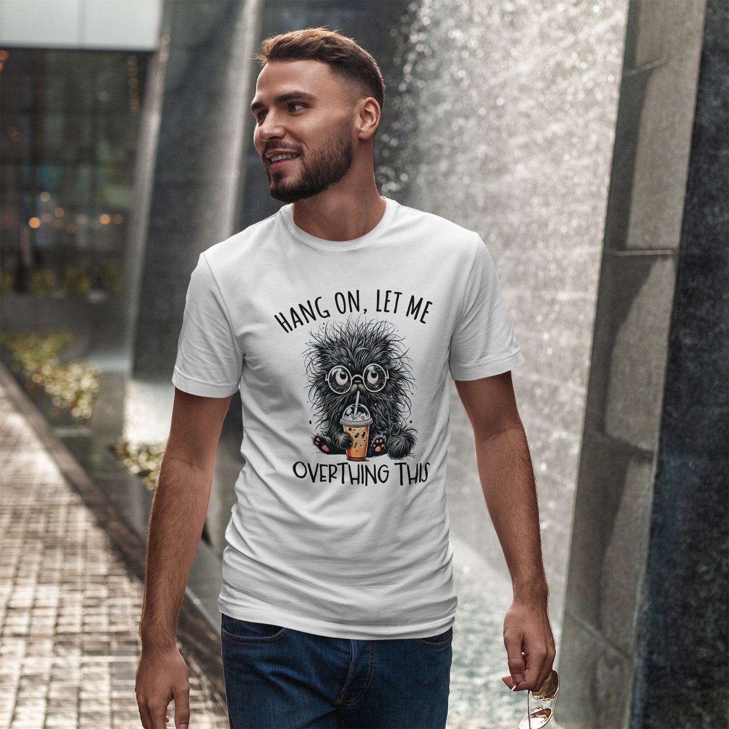 Overthinking Coffee Cat T-Shirt - Cute Nerdy Kawaii Tee