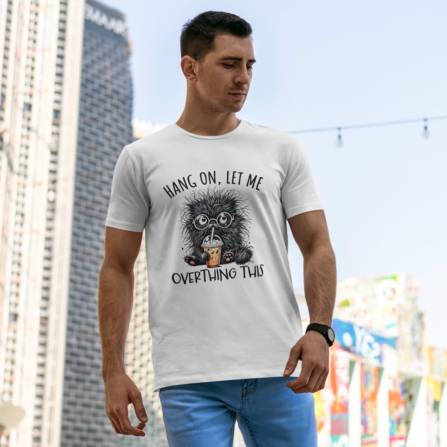 Overthinking Coffee Cat T-Shirt - Cute Nerdy Kawaii Tee