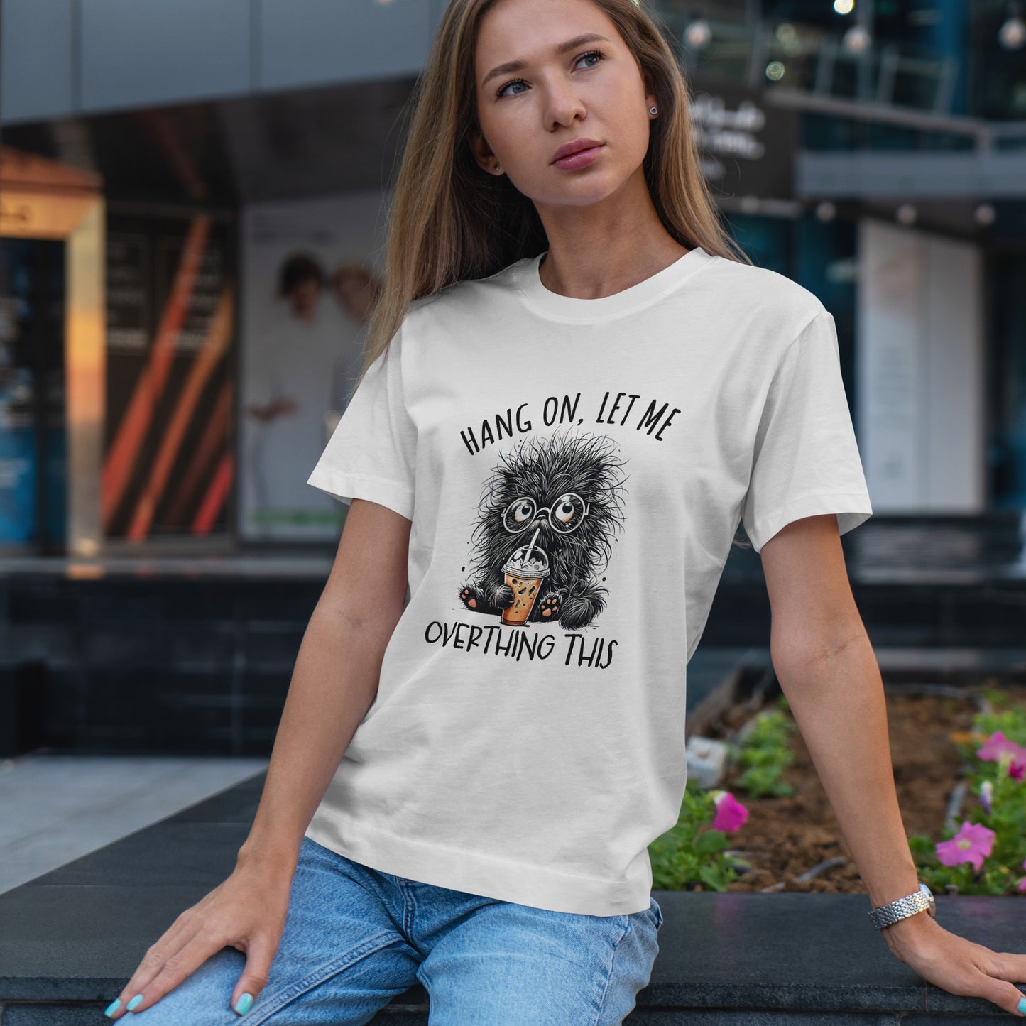 Overthinking Coffee Cat T-Shirt - Cute Nerdy Kawaii Tee