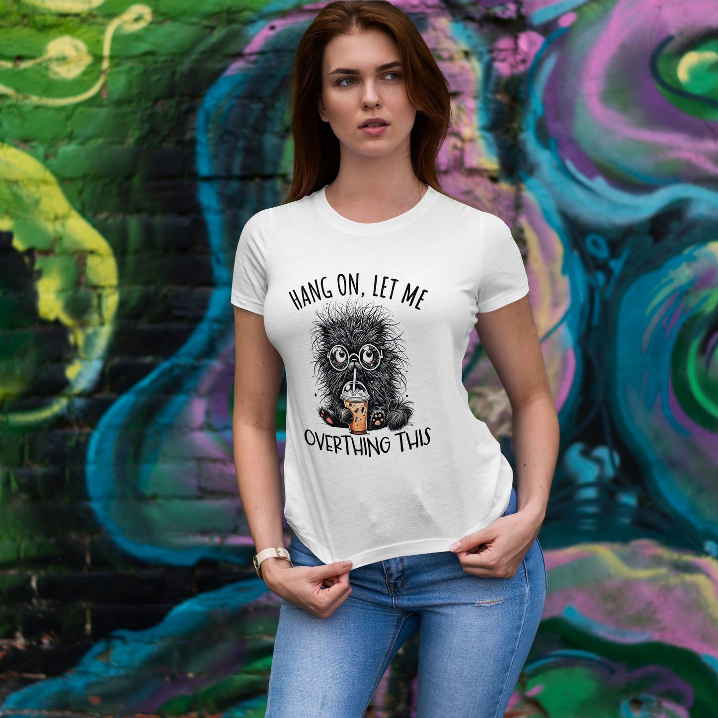 Overthinking Coffee Cat T-Shirt - Cute Nerdy Kawaii Tee