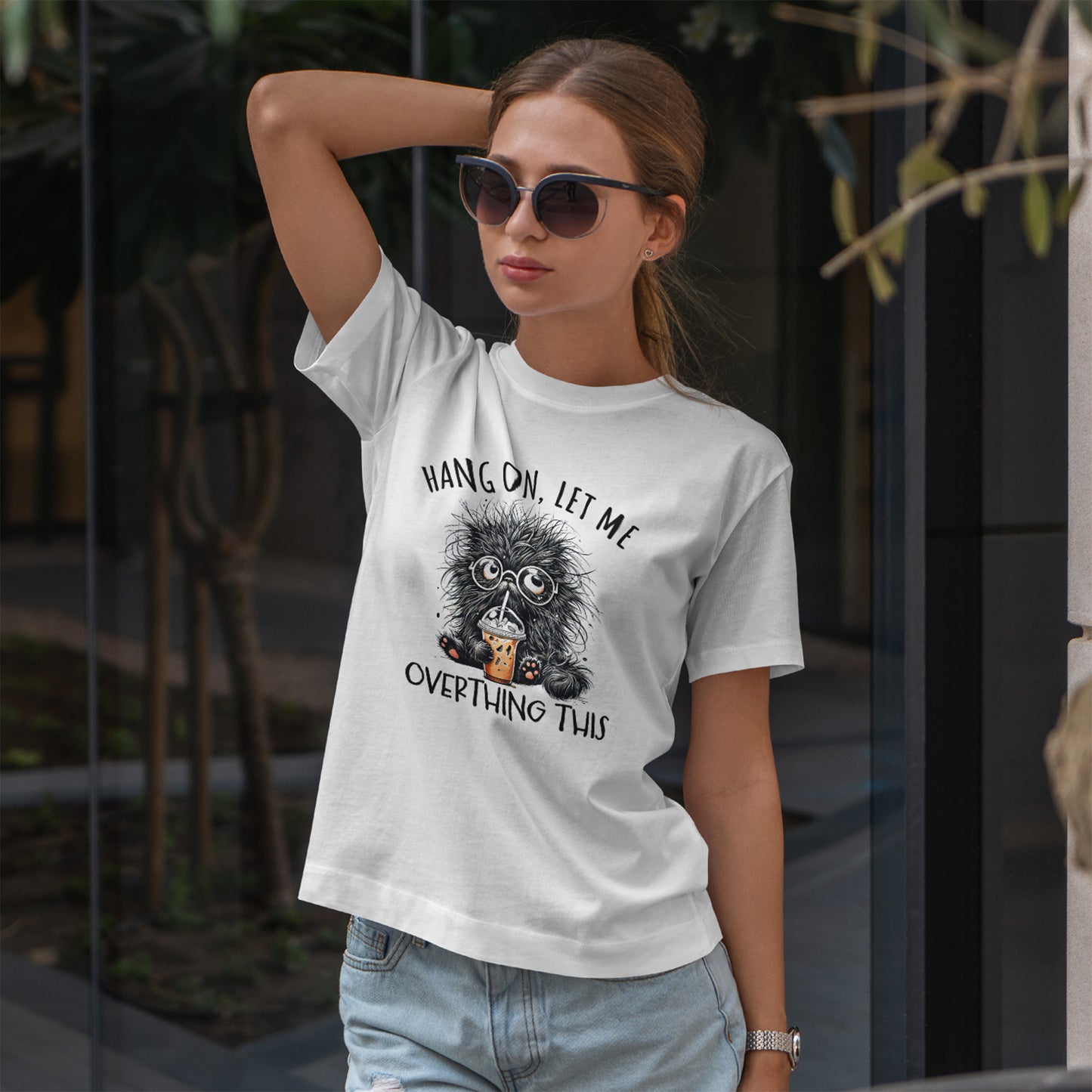 Overthinking Coffee Cat T-Shirt - Cute Nerdy Kawaii Tee