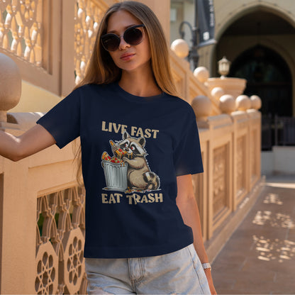 Live Fast Eat Trash Raccoon T-Shirt - Funny Pizza Meme Tee