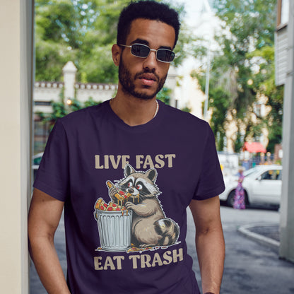 Live Fast Eat Trash Raccoon T-Shirt - Funny Pizza Meme Tee