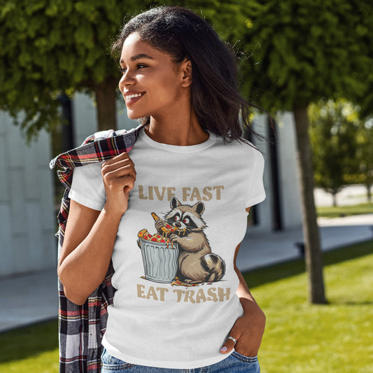Live Fast Eat Trash Raccoon T-Shirt - Funny Pizza Meme Tee
