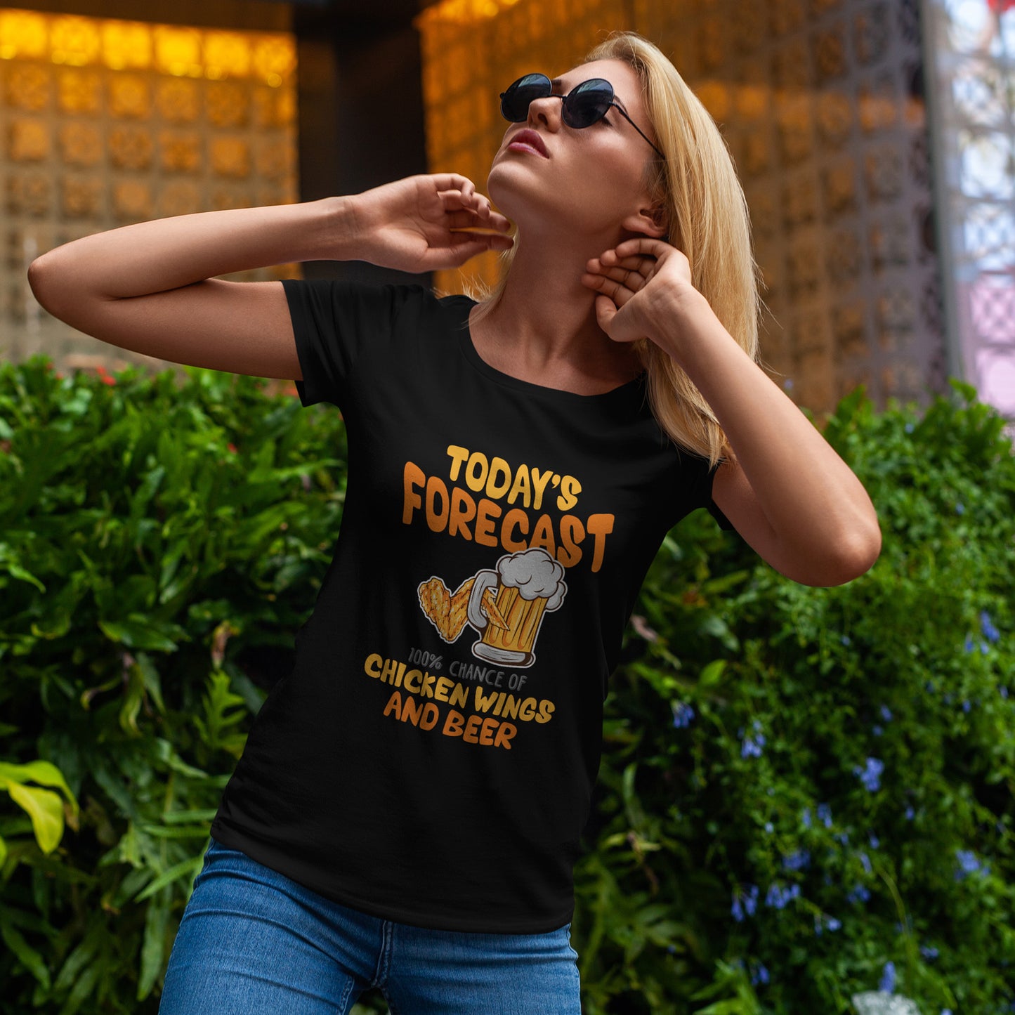 Today's Forecast 100% Chicken Wings & Beer T-Shirt - Funny Tailgate BBQ Tee