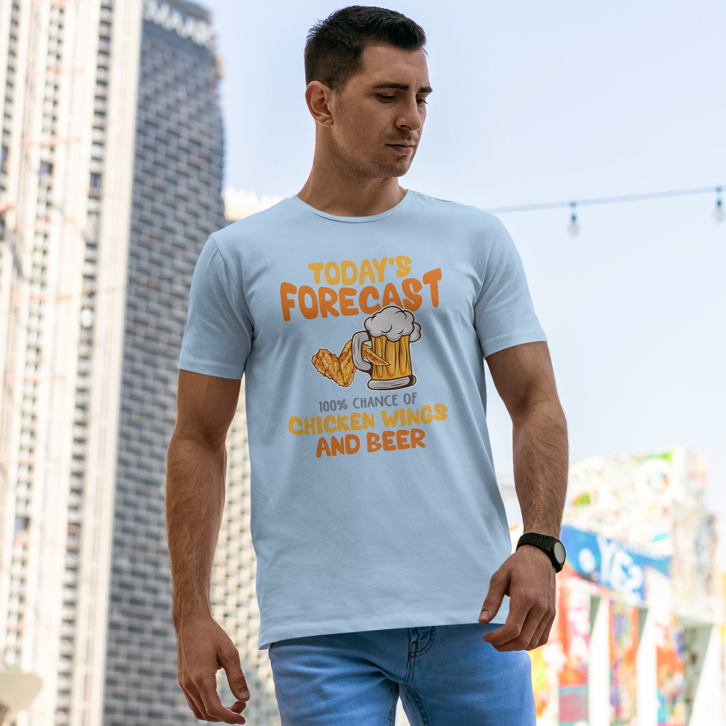 Today's Forecast 100% Chicken Wings & Beer T-Shirt - Funny Tailgate BBQ Tee