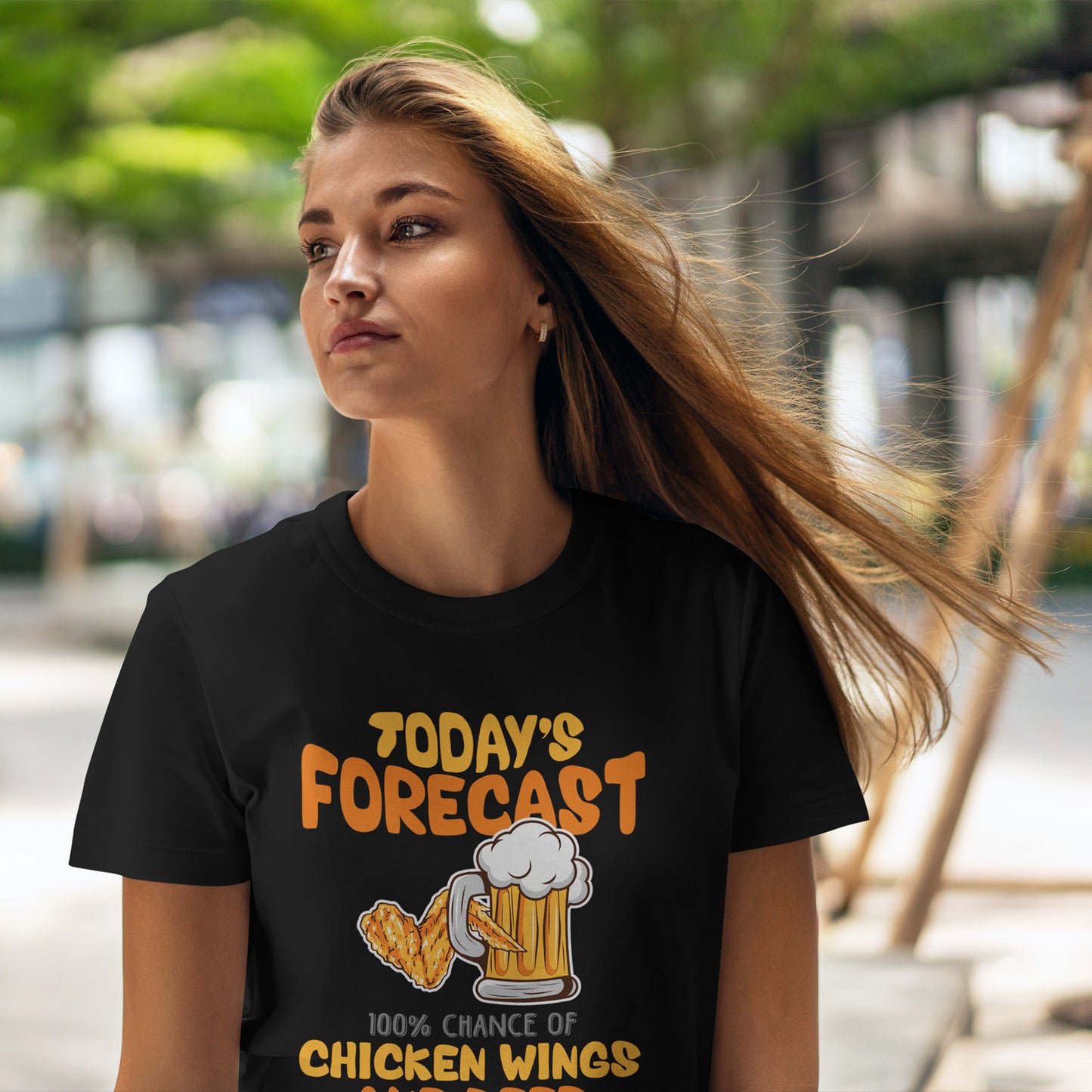 Today's Forecast 100% Chicken Wings & Beer T-Shirt - Funny Tailgate BBQ Tee
