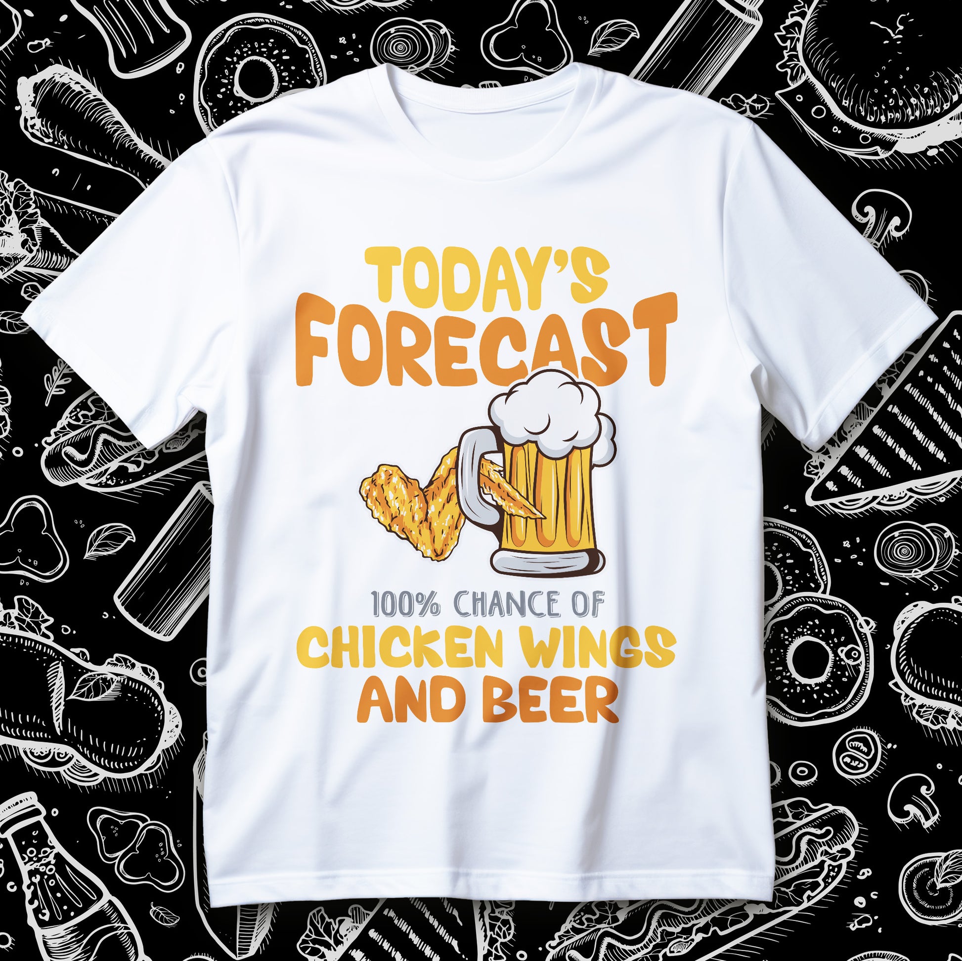 todays forecast 100% chicken wings and beer t-shirt - funny tailgate bbq game day graphic
