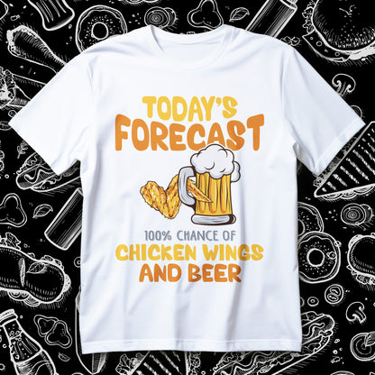 todays forecast 100% chicken wings and beer t-shirt - funny tailgate bbq game day graphic
