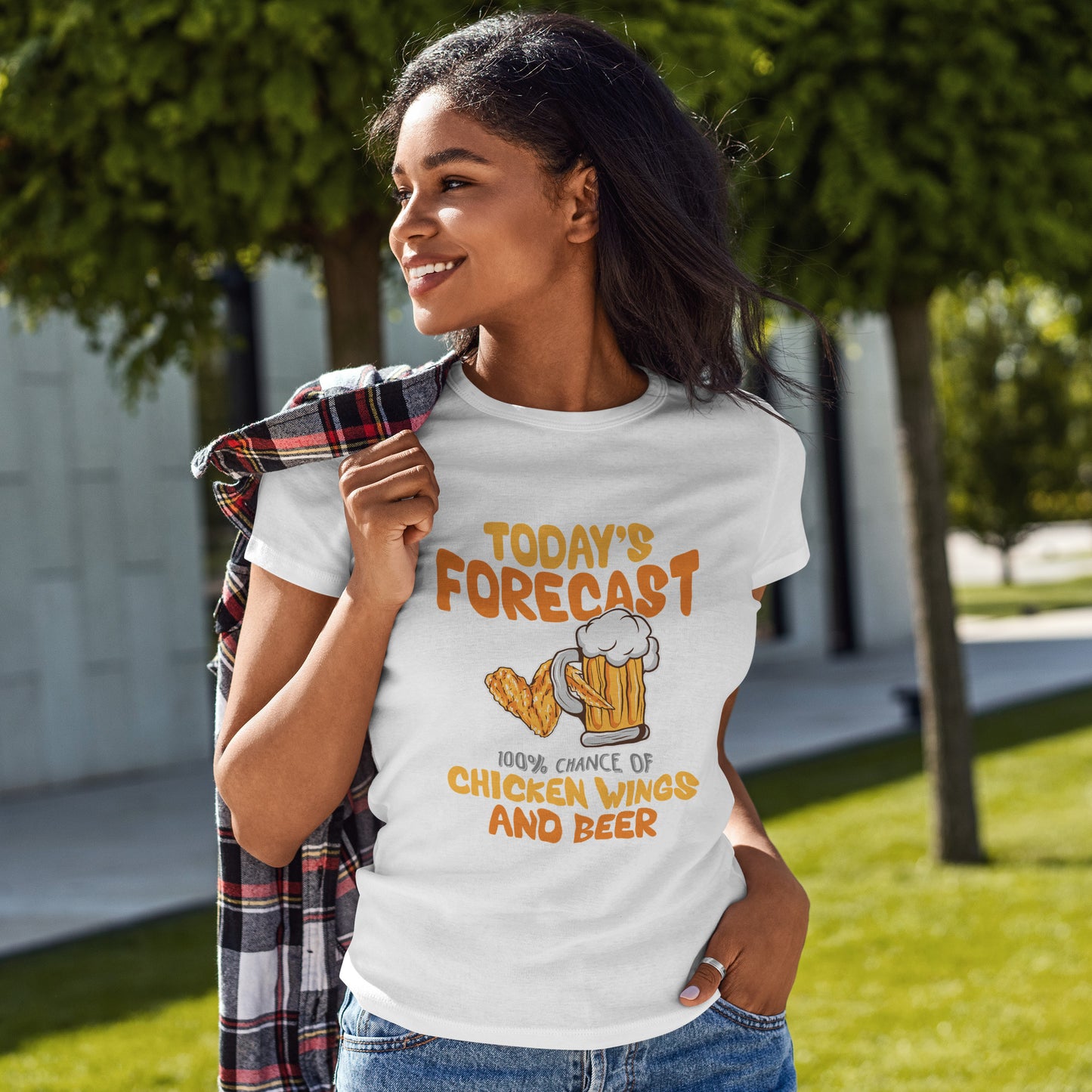 Today's Forecast 100% Chicken Wings & Beer T-Shirt - Funny Tailgate BBQ Tee