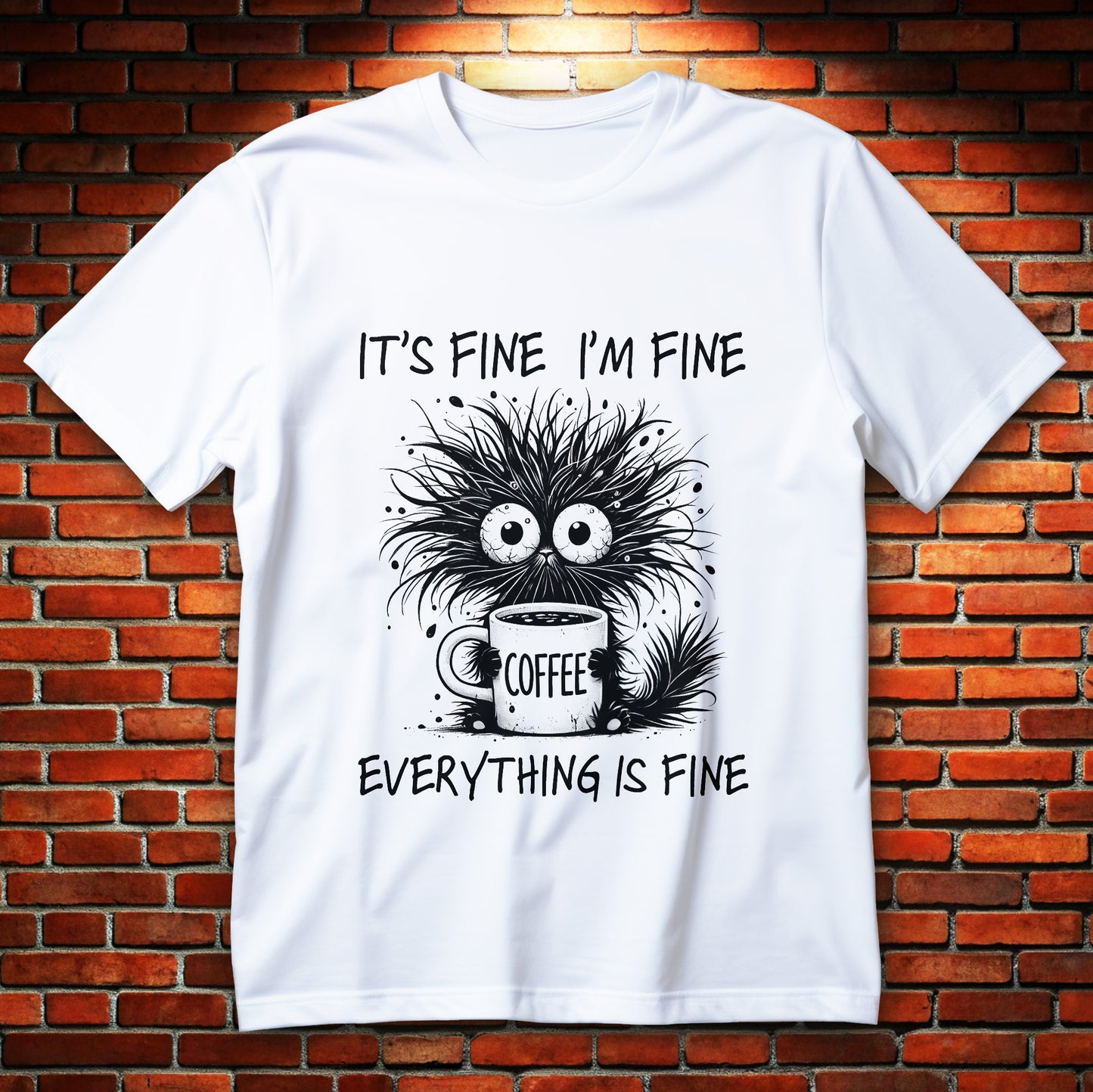 caffeine chaos monster t-shirt with big coffee mug and jittery creature graphic
