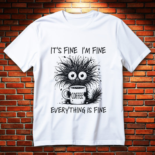 caffeine chaos monster t-shirt with big coffee mug and jittery creature graphic

