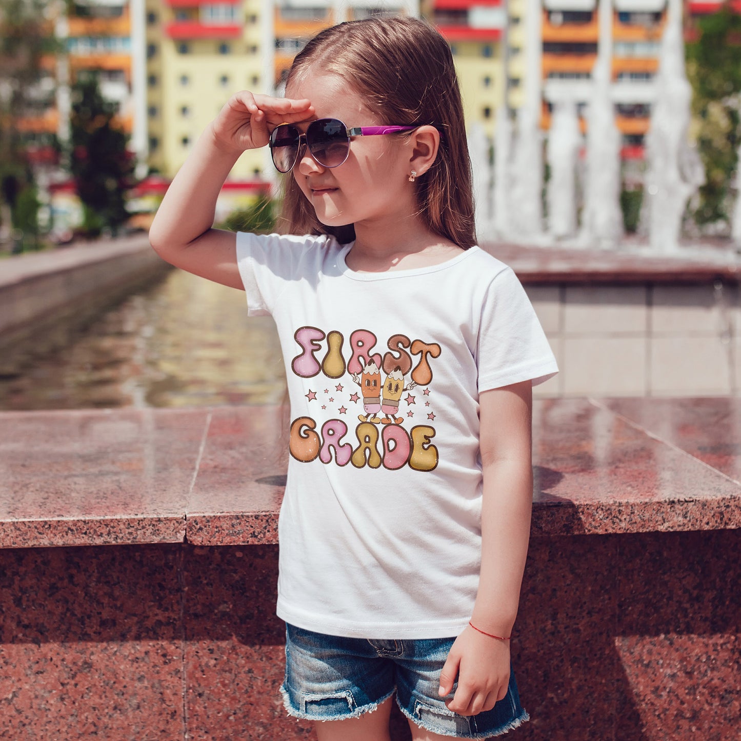 First Grade Bubble Letters T-Shirt | Cute Retro Back to School Kids Tee