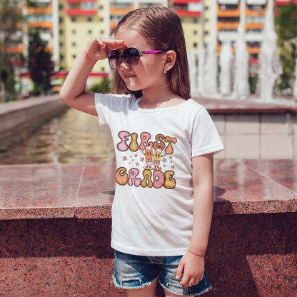 First Grade Bubble Letters T-Shirt | Cute Retro Back to School Kids Tee