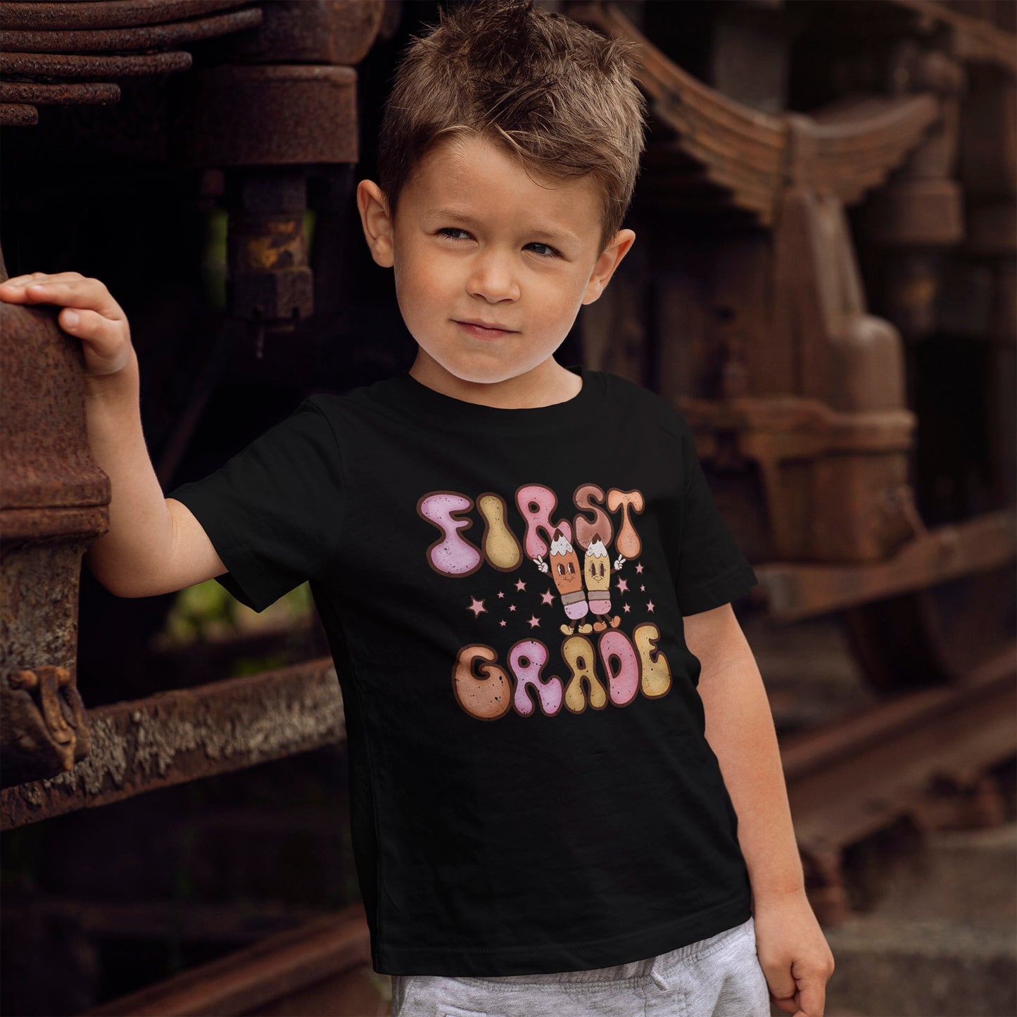 First Grade Bubble Letters T-Shirt | Cute Retro Back to School Kids Tee