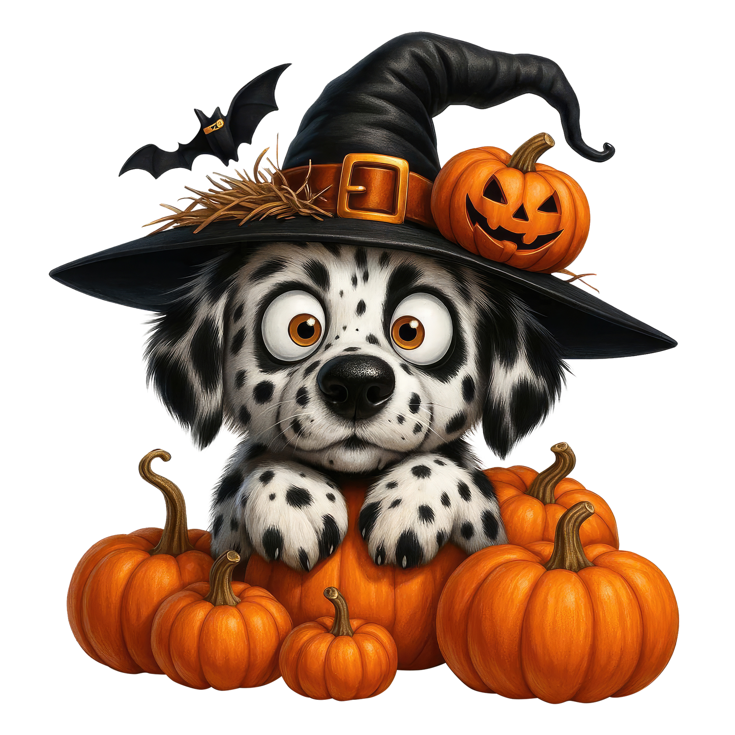 Cute Halloween Puppy Kids T-Shirt - Witch Hat & Pumpkins Toddler Tee