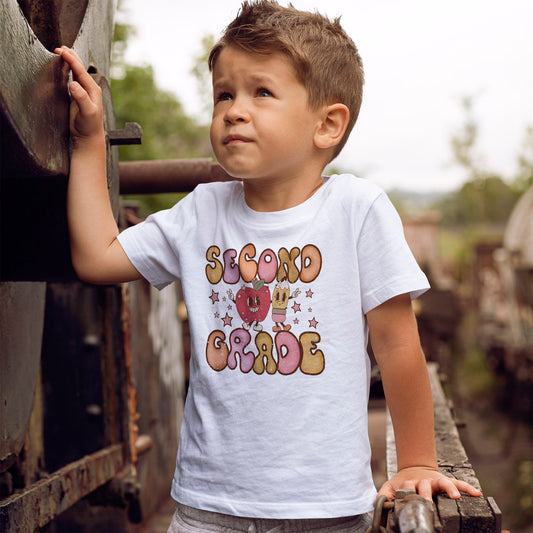 Second Grade Bubble Letters T-Shirt | Cute Retro Kawaii Back to School Kids Tee