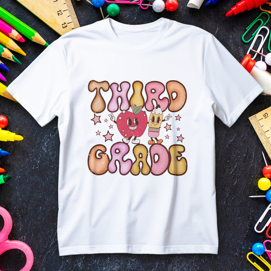 Third Grade Bubble Letters T-Shirt | Cute Retro Back to School Kids Tee