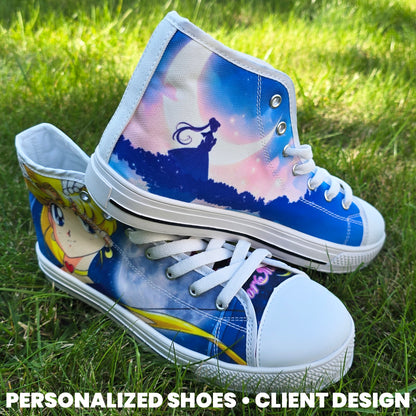 Womens High-Top Photo Sneakers - Personalized Picture Shoes for Her, Absolutely Awesome Custom Artwork on Each Panel