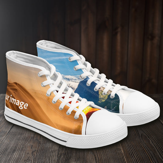 Womens High-Top Photo Sneakers - Personalized Picture Shoes for Her, Absolutely Awesome Custom Artwork on Each Panel