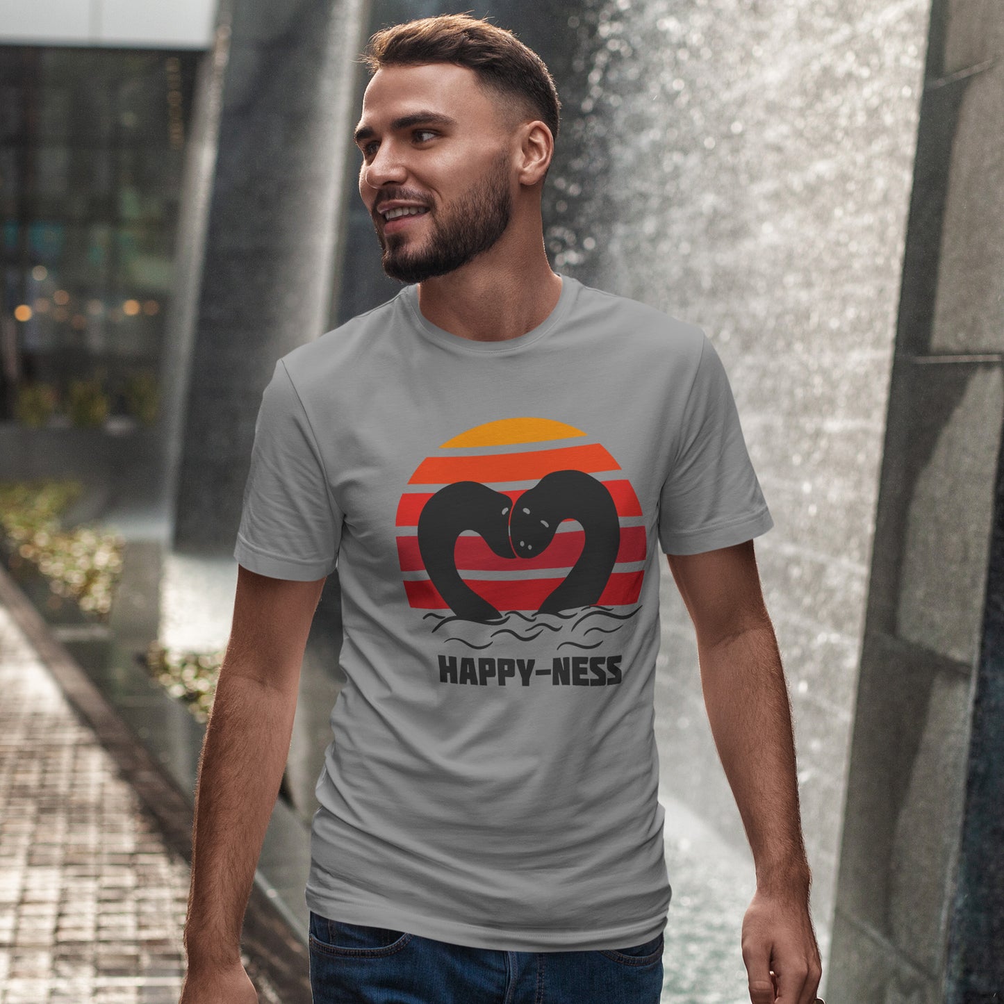 Happy-Ness Loch Ness Shirt - Cute Nessie Heart Retro Sunset Tee - Scotland Souvenir