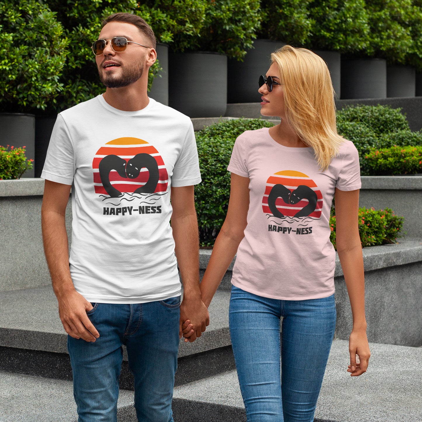 Happy-Ness Loch Ness Shirt - Cute Nessie Heart Retro Sunset Tee - Scotland Souvenir