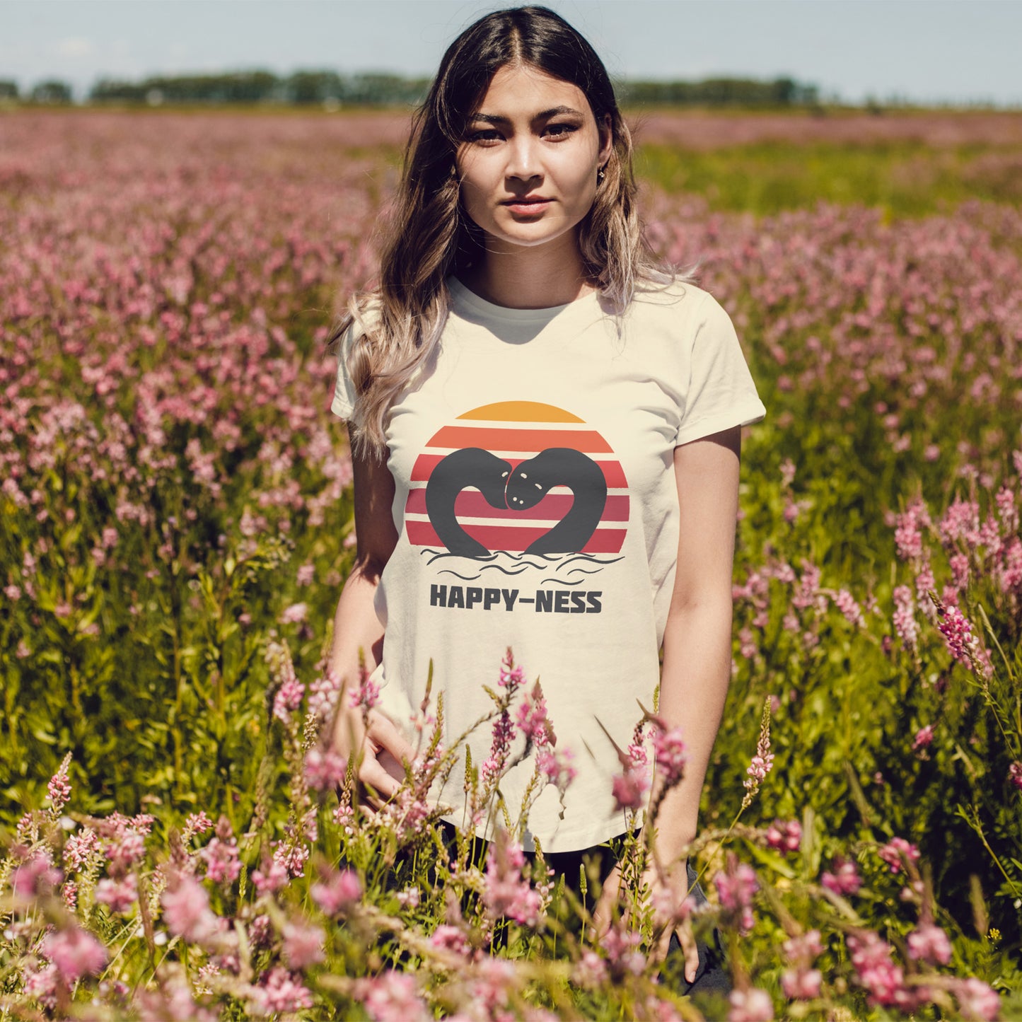 Happy-Ness Loch Ness Shirt - Cute Nessie Heart Retro Sunset Tee - Scotland Souvenir